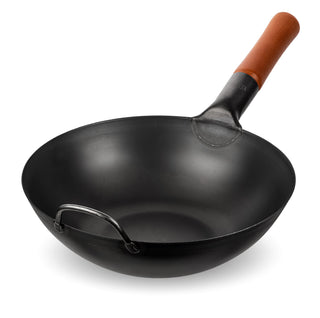Yosukata 11.8-inch pre-seasoned black carbon steel flat-bottom wok