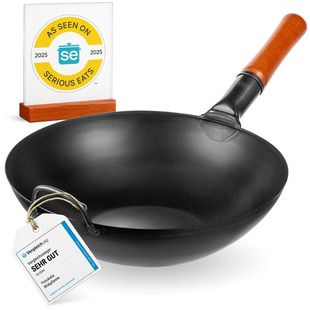 13.5-inch Pre-Seasoned Black Carbon Steel Wok Flat Bottomed