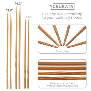 Bamboo Chopsticks Reusable: 11.8, 13 and 14.2-inch (3 Pairs)
