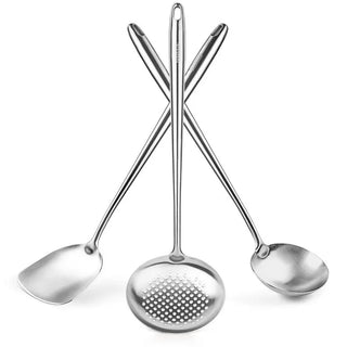 Utensils Wok Set: 17-inch Spatula & Ladle & Skimmer Stainless Steel