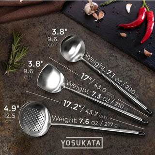Yosukata 17-inch stainless steel wok spatula, ladle, and skimmer set, alternate view 2