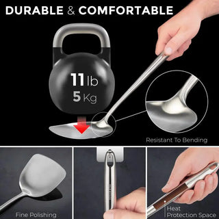 Utensils Wok Set: 17-inch Spatula & Ladle & Turner Stainless Steel