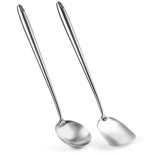Utensils Wok Set: 17-inch Stainless Steel Wok Spatula and Ladle Set