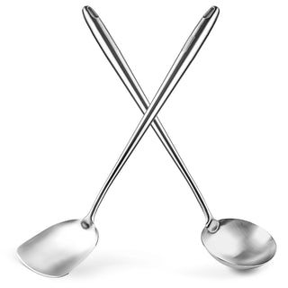 Utensils Wok Set: 17-inch Stainless Steel Wok Spatula and Ladle Set