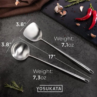 Utensils Wok Set: 17-inch Stainless Steel Wok Spatula and Ladle Set