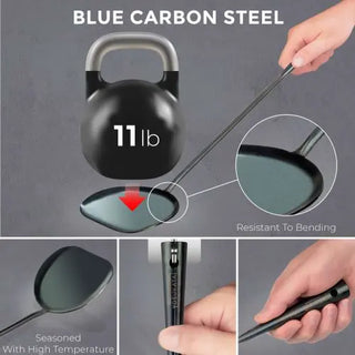 Utensils Set: 17-inch Pre-seasoned Carbon Steel Wok Spatula, Ladle and Bamboo Chopsticks