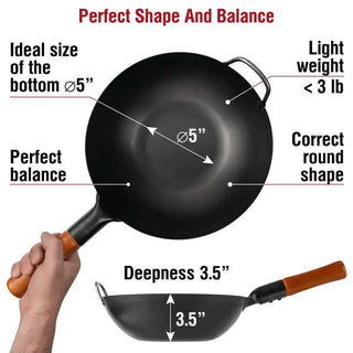11.8-inch Pre-Seasoned Black Carbon Steel Wok Flat Bottomed