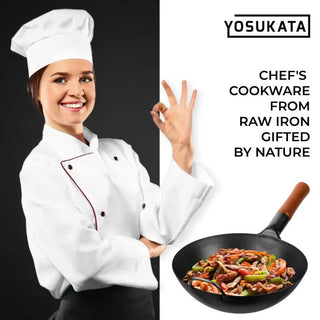 11.8-inch Pre-Seasoned Black Carbon Steel Wok Flat Bottomed