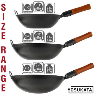 11.8-inch Pre-Seasoned Black Carbon Steel Wok Flat Bottomed