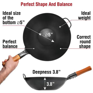 13.5-inch Pre-Seasoned Black Carbon Steel Wok Flat Bottomed