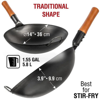 Yosukata 14-inch round-bottom wok dimensions