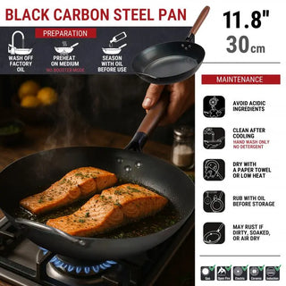 11.8-inch Pre-Seasoned Black Carbon Steel Skillet