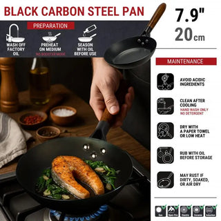 7.9-inch Pre-Seasoned Black Carbon Steel Skillet