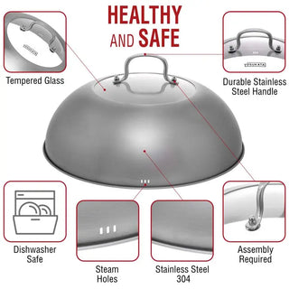 13.6-inch Stainless Steel Wok Lid with Tempered Glass Insert