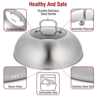 11.4-inch Stainless Steel Wok Lid with Tempered Glass Insert