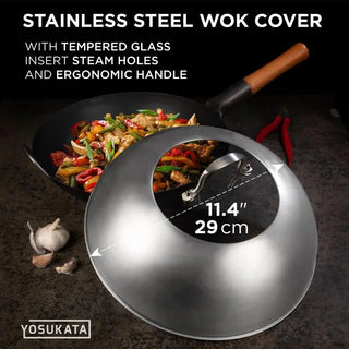 11.4-inch Stainless Steel Wok Lid with Tempered Glass Insert