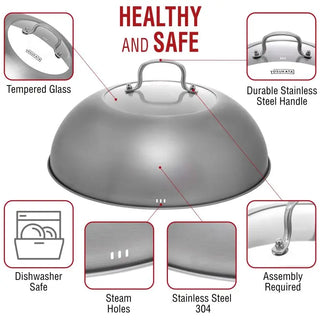 12.8-inch Stainless Steel Wok Lid with Tempered Glass Insert
