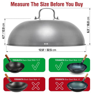 12.8-inch Stainless Steel Wok Lid with Tempered Glass Insert