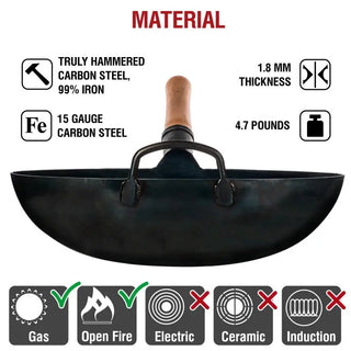 14-inch Pre-Seasoned Blue Carbon Steel Wok Round Bottomed