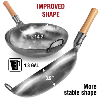 14-inch Not Seasoned Blue Carbon Steel Wok Round Bottomed
