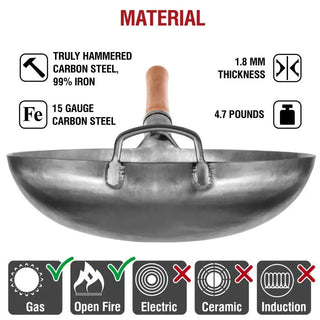 14-inch Not Seasoned Blue Carbon Steel Wok Round Bottomed
