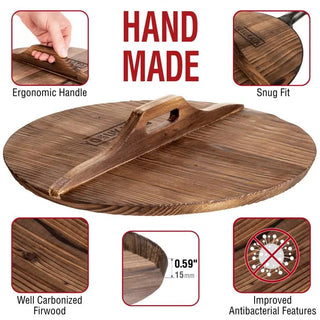 14-inch Wooden Wok Lid with Carbonized Finish